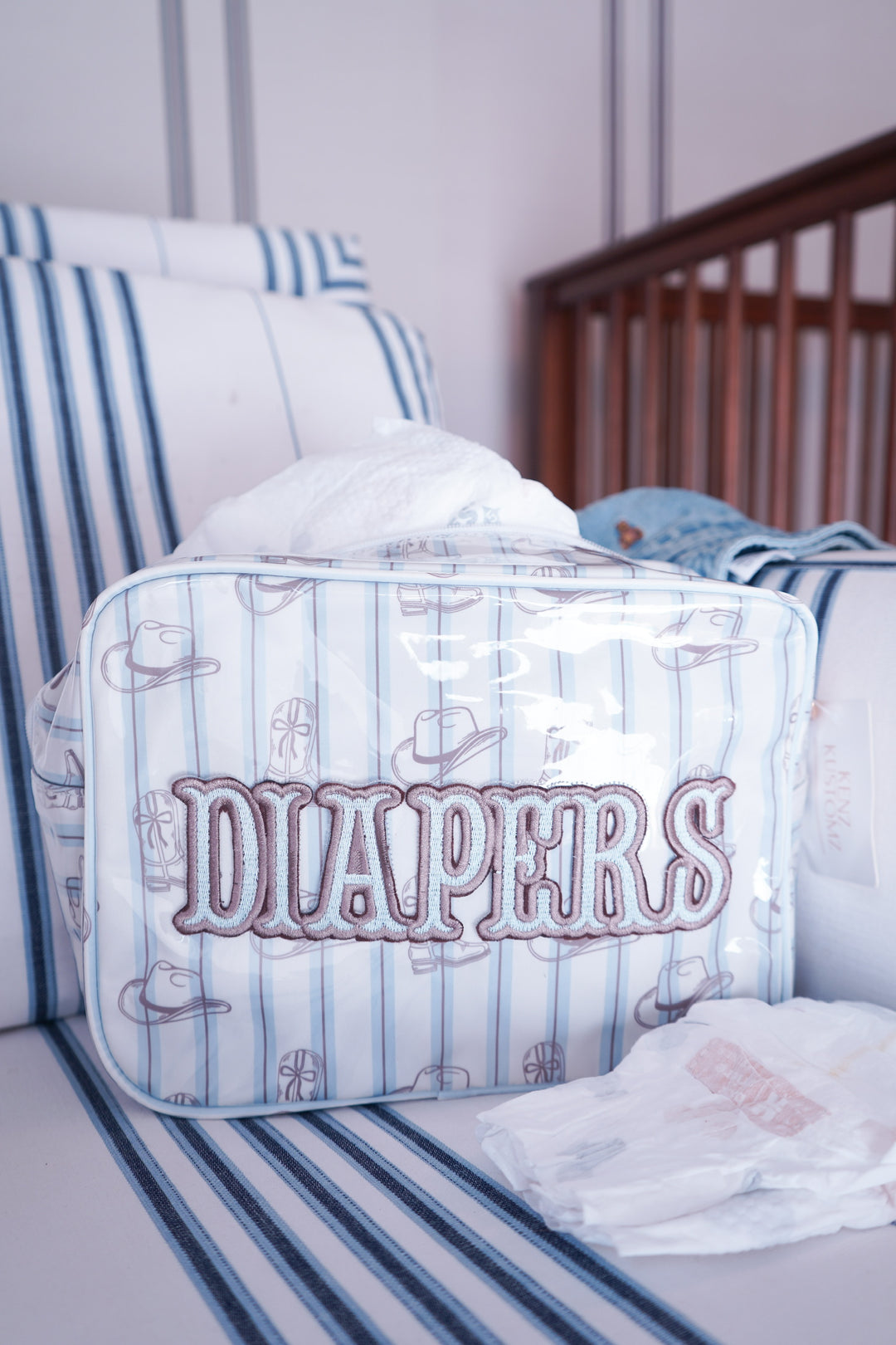 Diapers XL - Western Blues Clear Coat Bag
