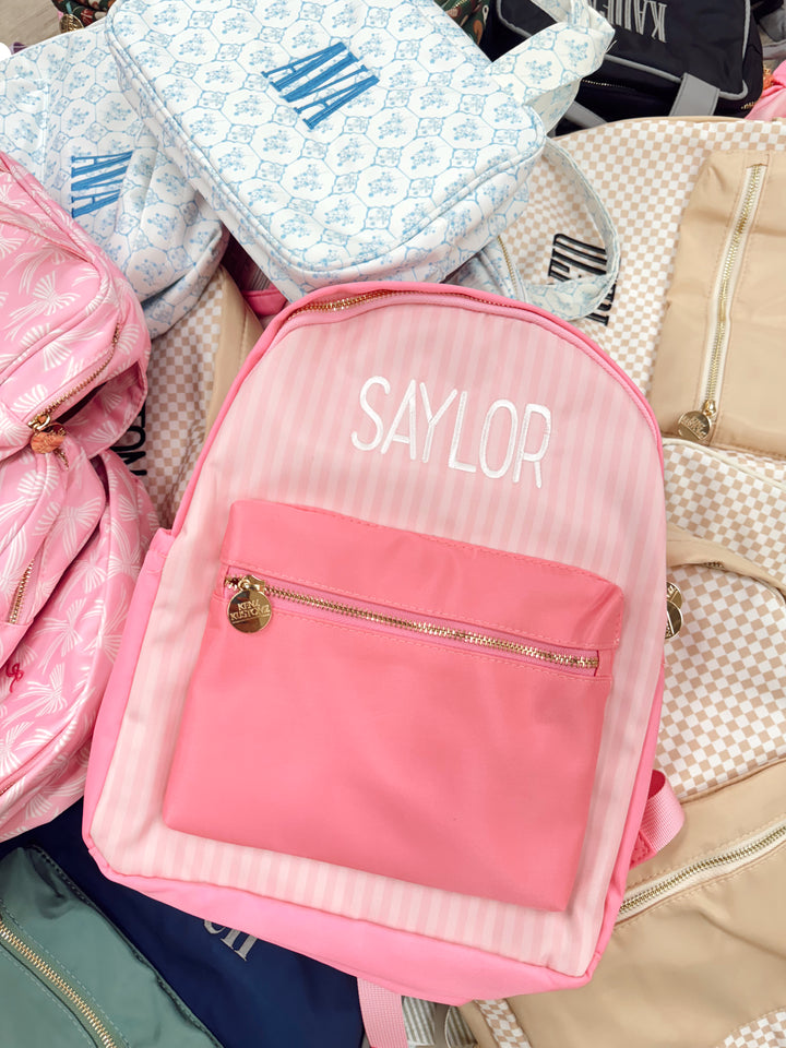 Pink Stripe Backpack -PLAIN NO EMBROIDERY