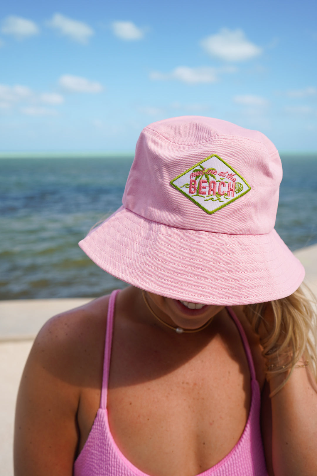 Meet me at the Beach Hat - Pink &amp; Green