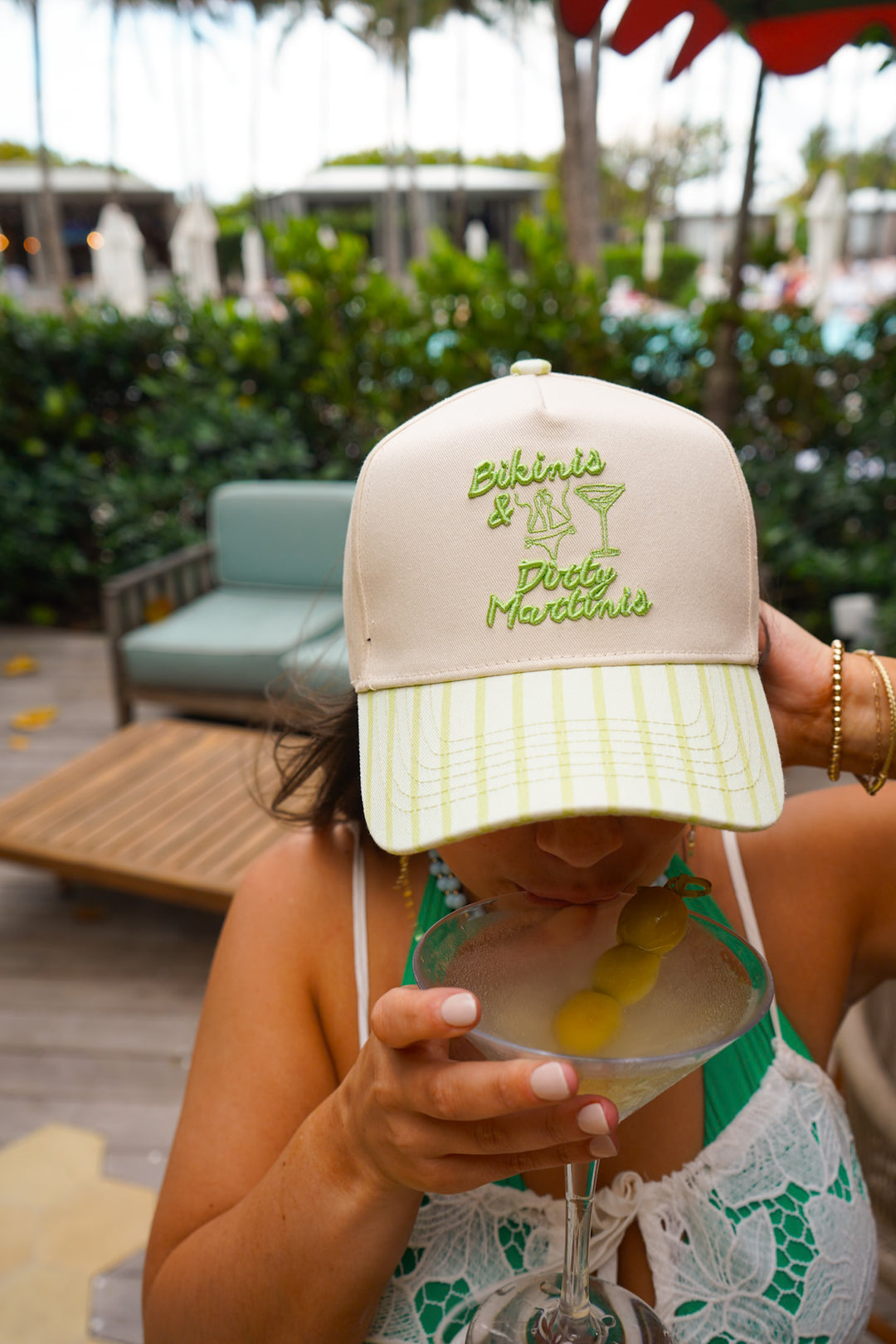 Bikinis &amp; Dirty Martinis - Green Stripe Trucker Hat