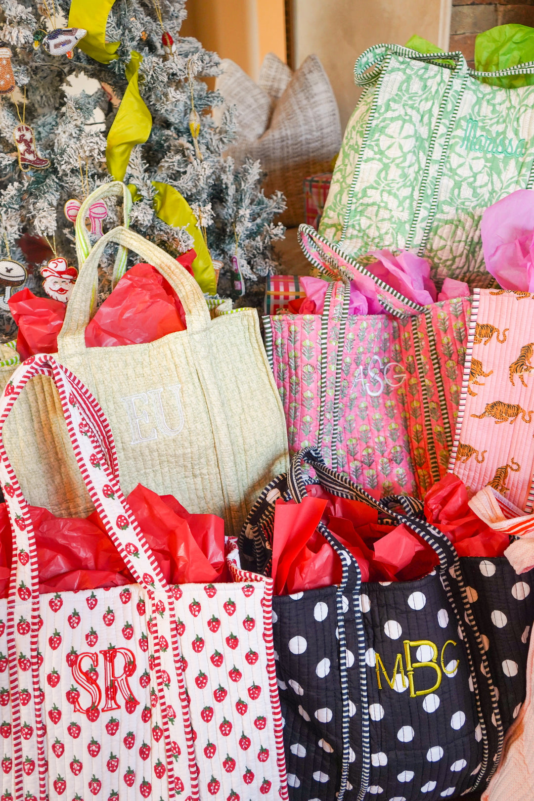 Quilted Block-Print Tote Bag