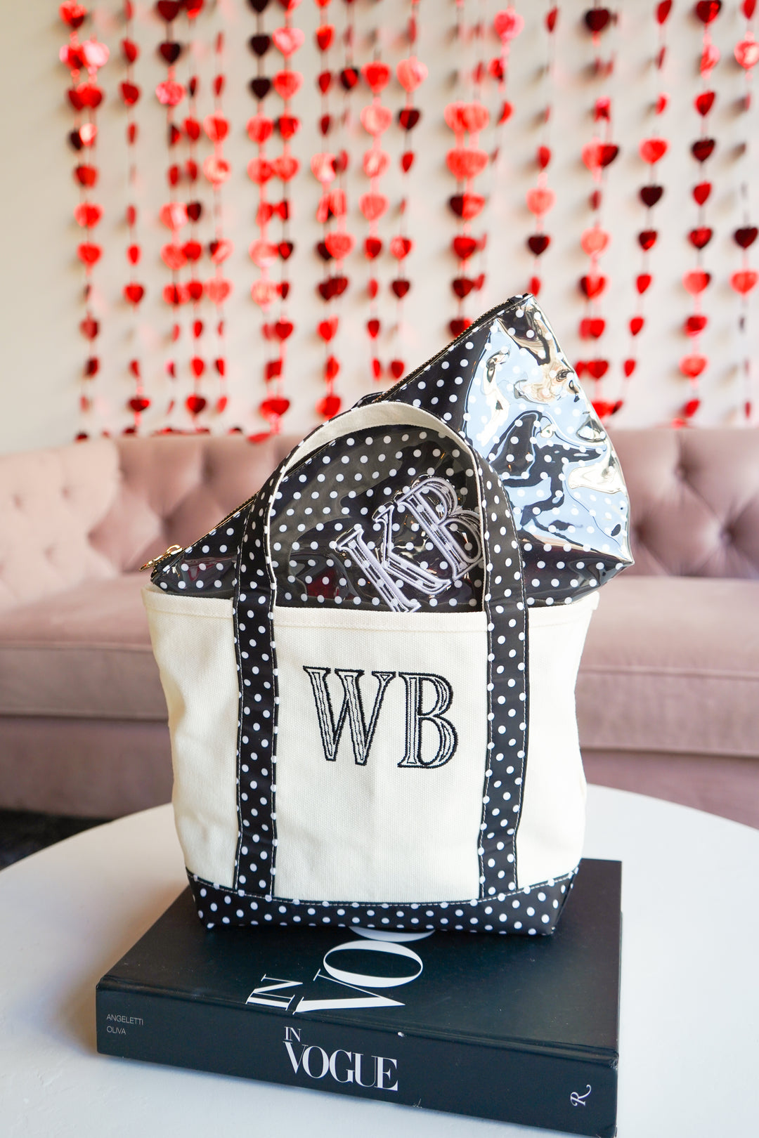 Black Polka Dot Mini Canvas Tote - Embroidered