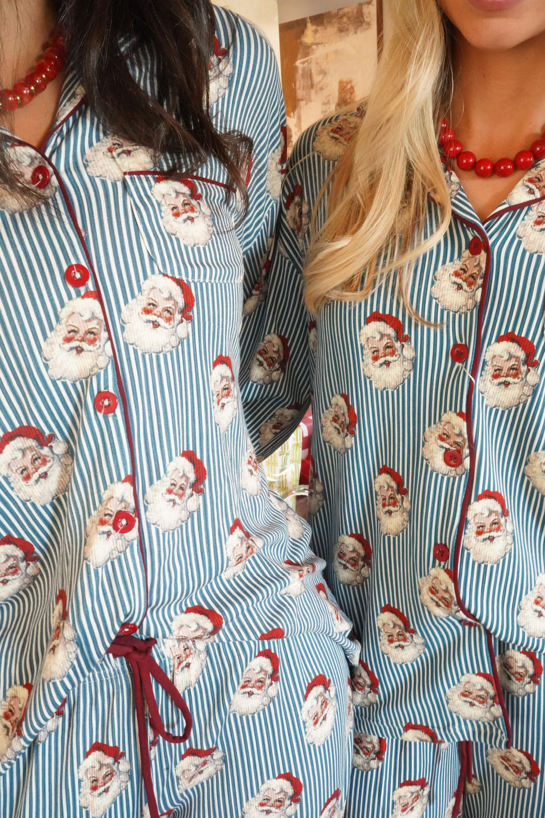 Vintage Santa Stripe - Ribbed Bamboo Long Sleeve + Pants Pajama Set