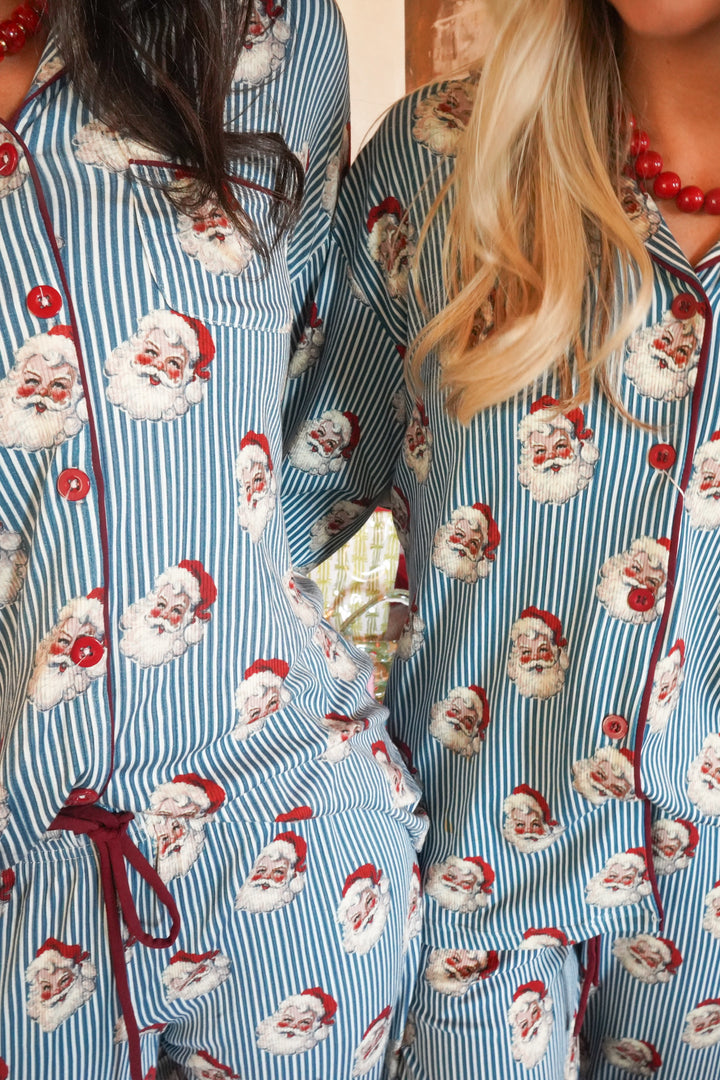 Vintage Santa Stripe - Ribbed Bamboo Long Sleeve + Pants Pajama Set
