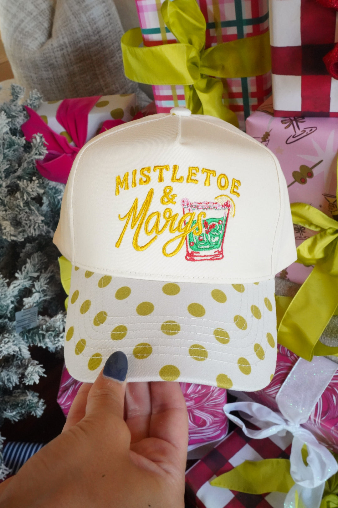 Mistletoe &amp; Margs - Chartreuse Polka Dot Trucker Hat