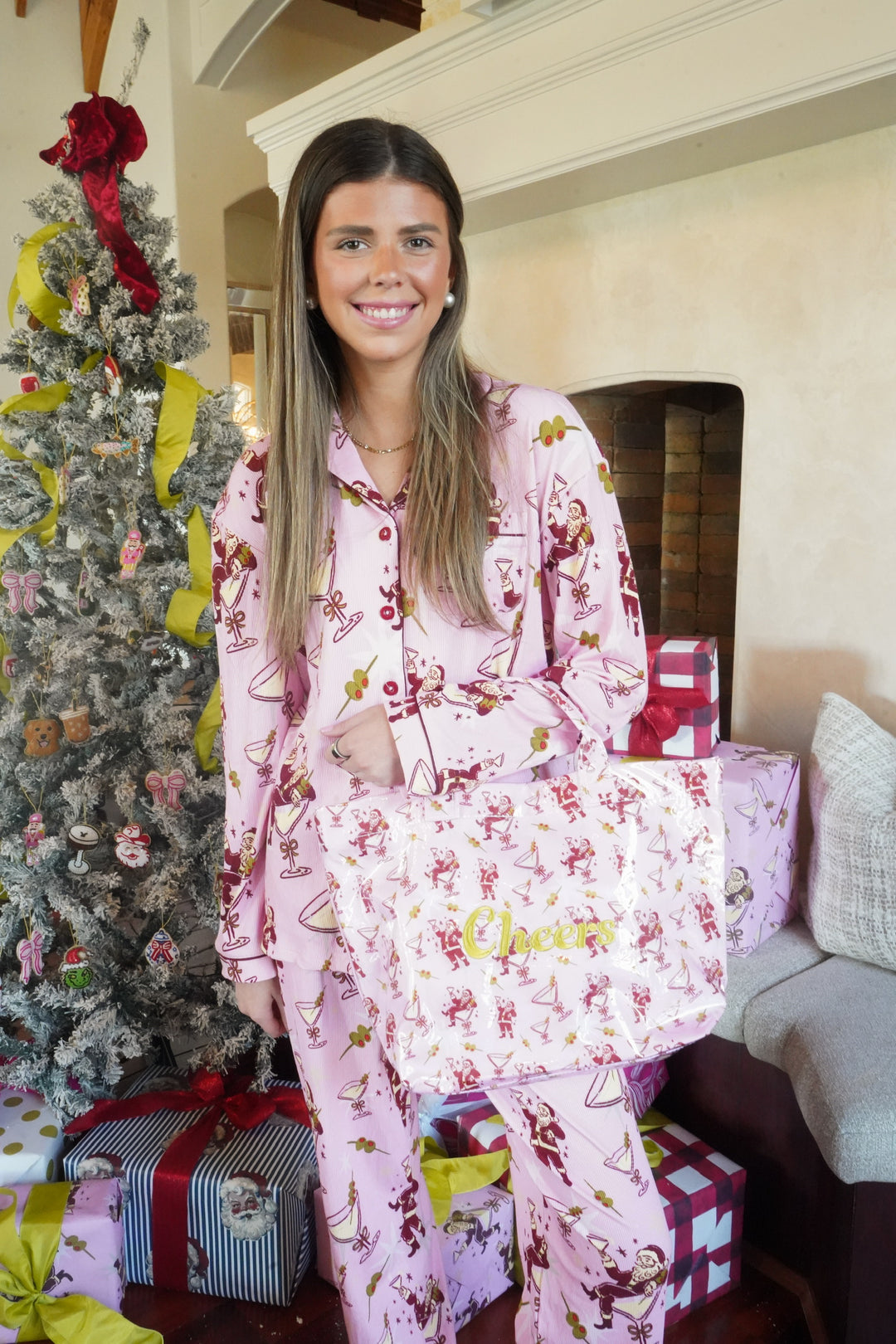 Tipsy Santa - Ribbed Bamboo Long Sleeve + Pants Pajama Set