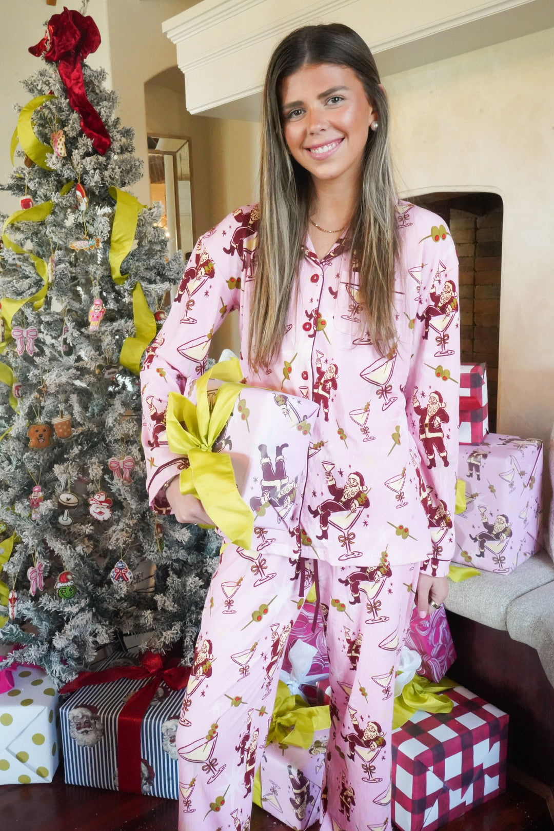 Tipsy Santa - Ribbed Bamboo Long Sleeve + Pants Pajama Set