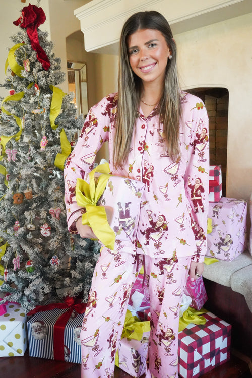 Tipsy Santa - Ribbed Bamboo Long Sleeve + Pants Pajama Set