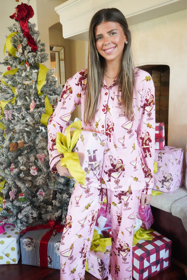 Tipsy Santa - Ribbed Bamboo Long Sleeve + Pants Pajama Set