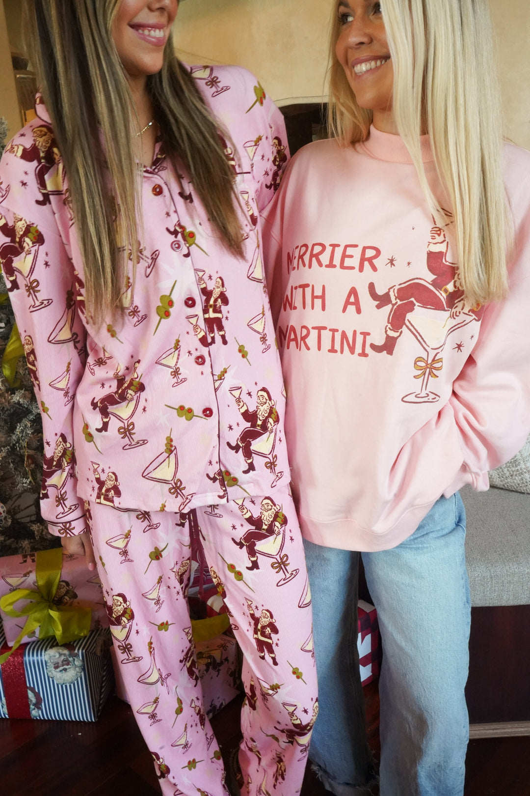Tipsy Santa - Ribbed Bamboo Long Sleeve + Pants Pajama Set