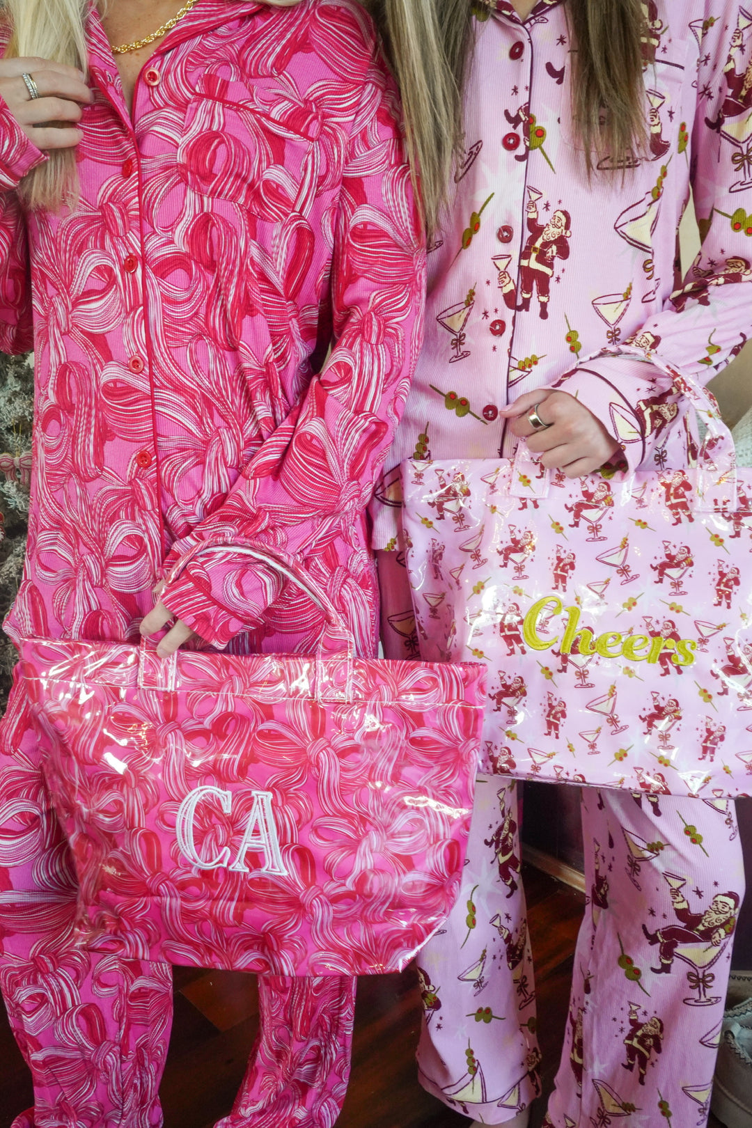 Peppermint Bows - Ribbed Bamboo Long Sleeve + Pants Pajama Set