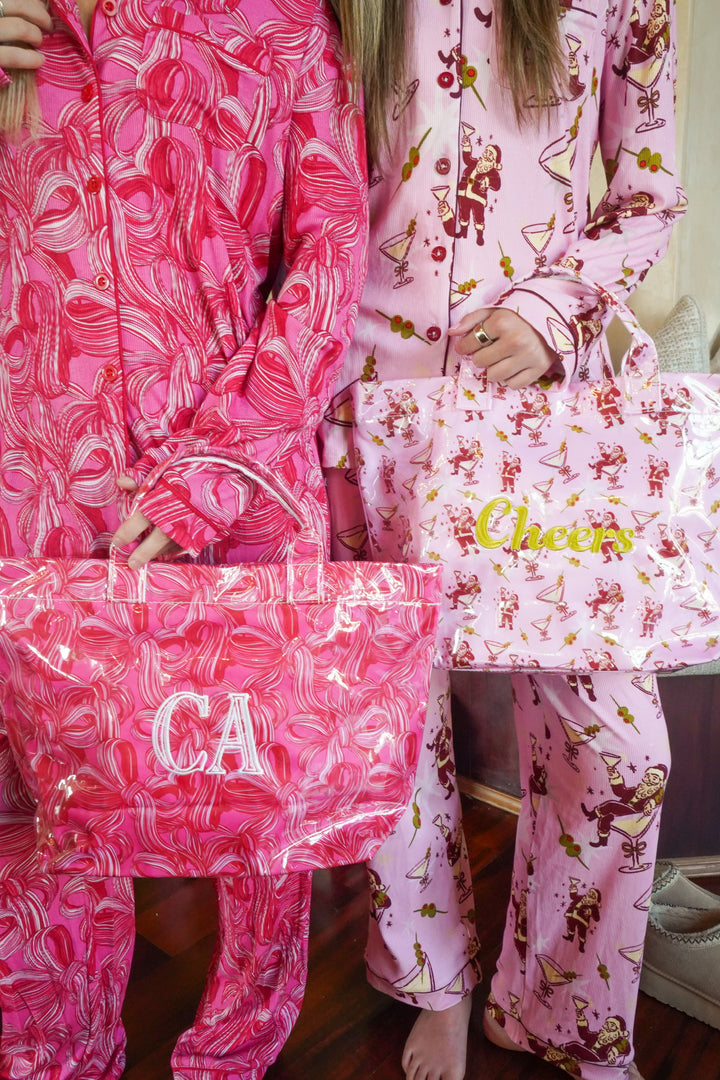 Peppermint Bows - Ribbed Bamboo Long Sleeve + Pants Pajama Set