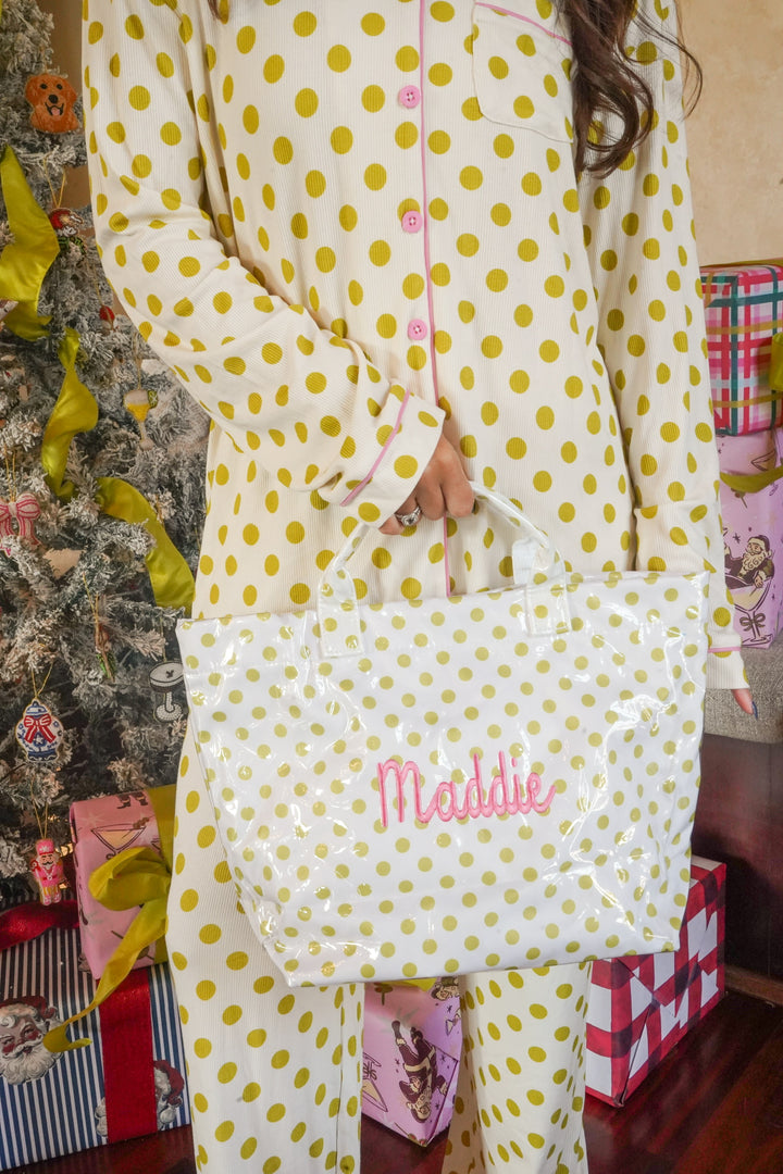 Chartreuse Polka Dot - Ribbed Bamboo Long Sleeve + Pants Pajama Set
