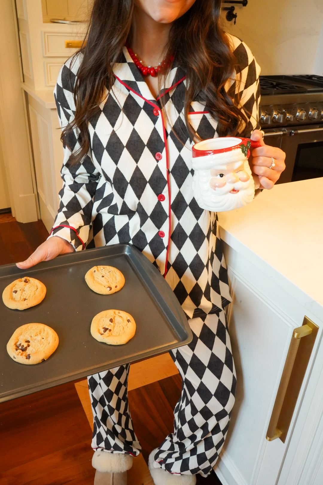 Black Argyle - Ribbed Bamboo Long Sleeve + Pants Pajama Set