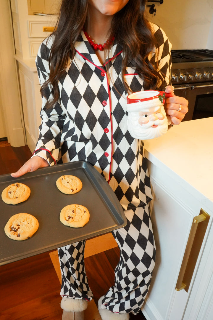 Black Argyle - Ribbed Bamboo Long Sleeve + Pants Pajama Set