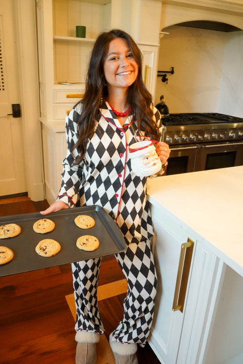 Black Argyle - Ribbed Bamboo Long Sleeve + Pants Pajama Set