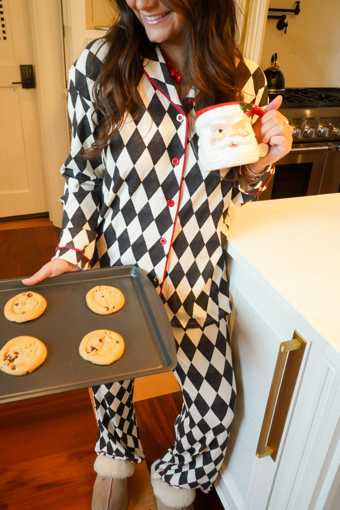 Black Argyle - Ribbed Bamboo Long Sleeve + Pants Pajama Set