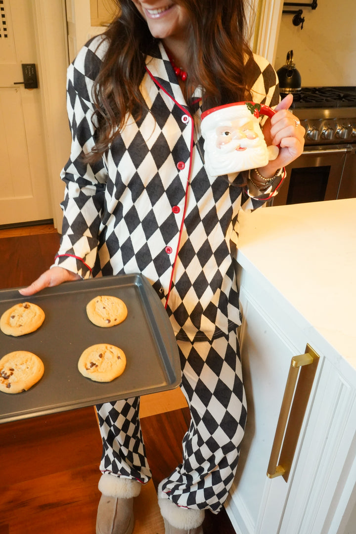 Black Argyle - Ribbed Bamboo Long Sleeve + Pants Pajama Set