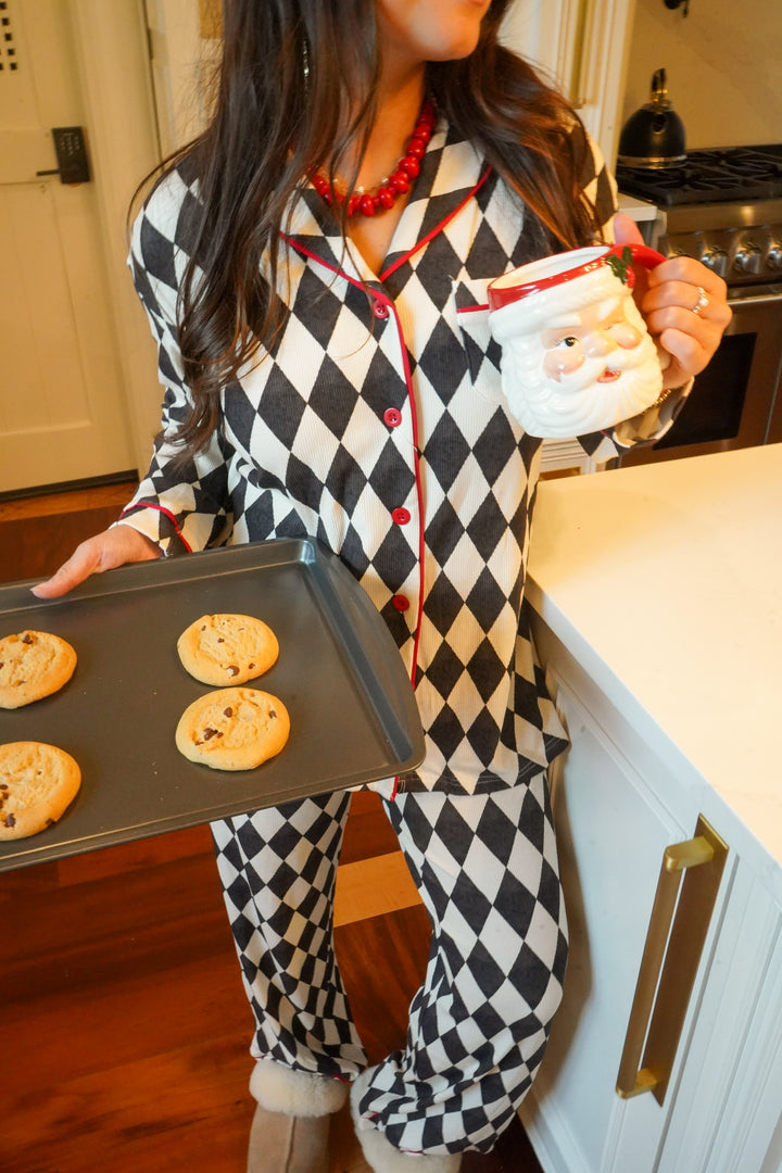 Black Argyle - Ribbed Bamboo Long Sleeve + Pants Pajama Set