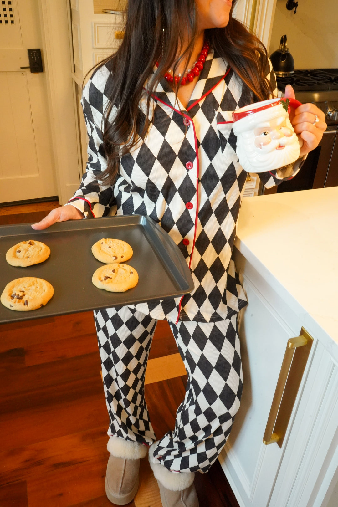 Black Argyle - Ribbed Bamboo Long Sleeve + Pants Pajama Set
