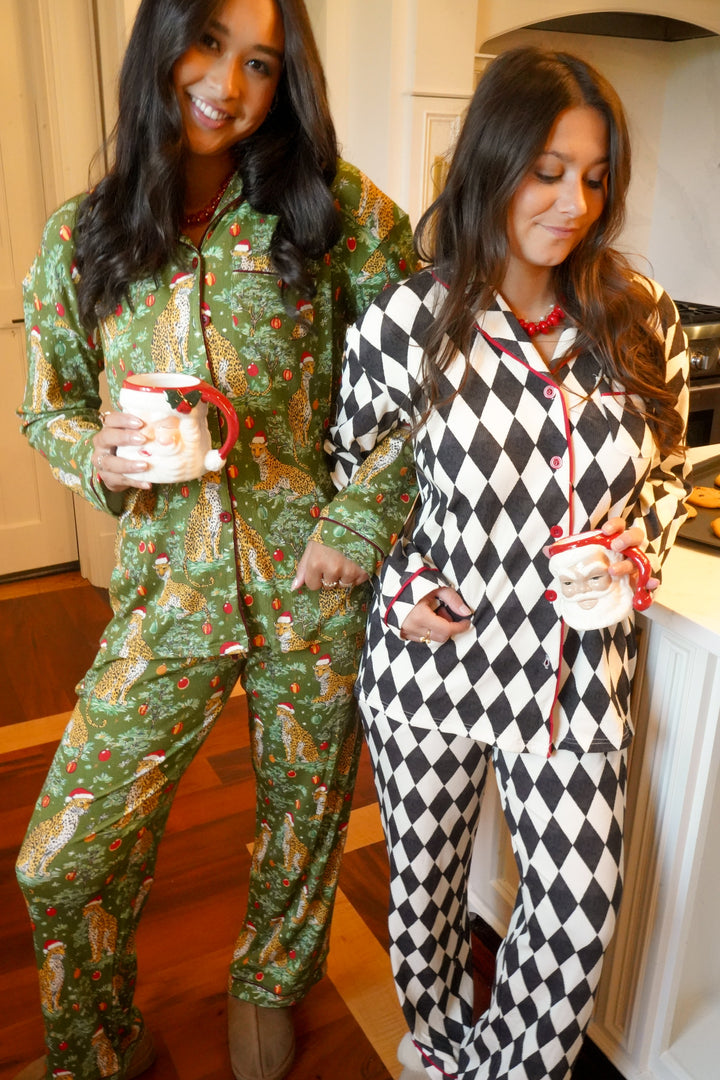 Christmas Cheetah - Ribbed Bamboo Long Sleeve + Pants Pajama Set