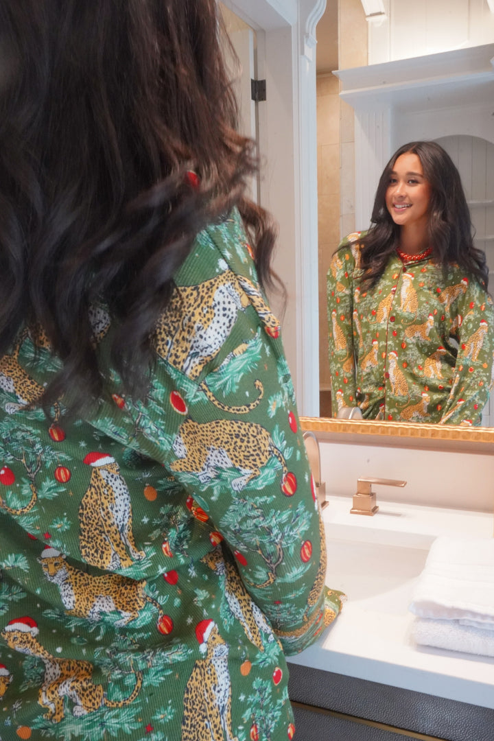 Christmas Cheetah - Ribbed Bamboo Long Sleeve + Pants Pajama Set