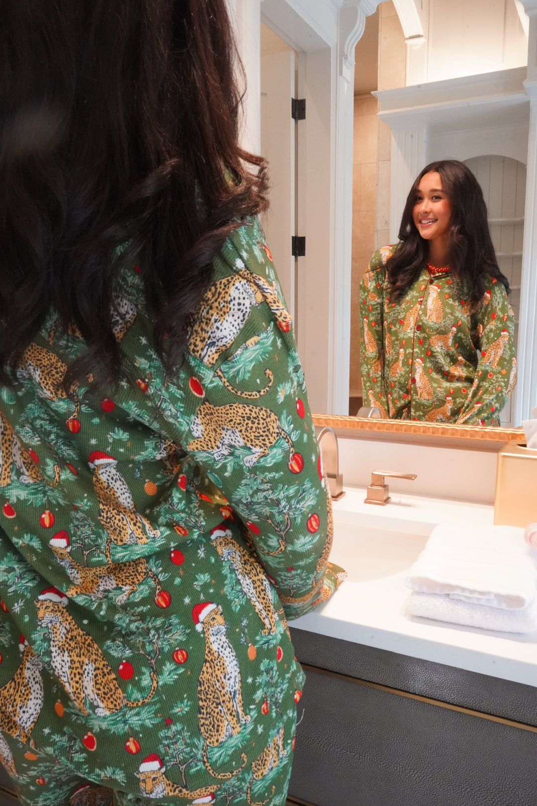 Christmas Cheetah - Ribbed Bamboo Long Sleeve + Pants Pajama Set