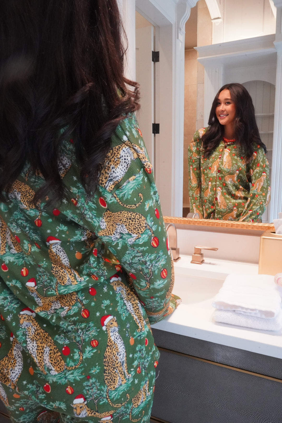 Christmas Cheetah - Ribbed Bamboo Long Sleeve + Pants Pajama Set