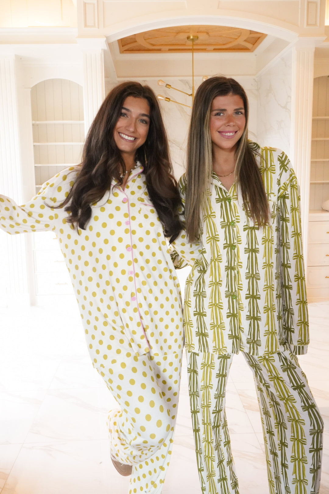 Green Ribbons - Ribbed Bamboo Long Sleeve + Pants Pajama Set