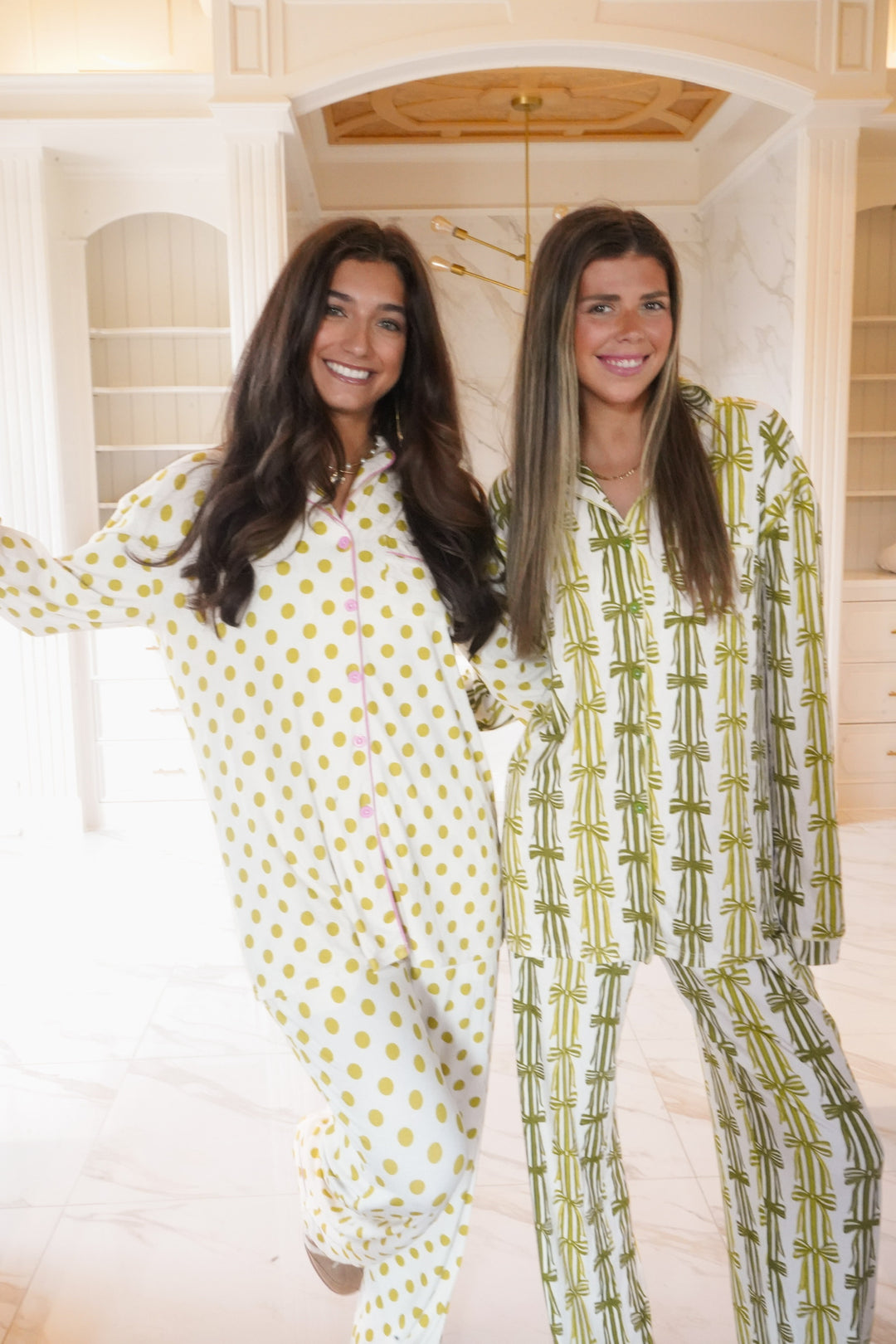 Green Ribbons - Ribbed Bamboo Long Sleeve + Pants Pajama Set