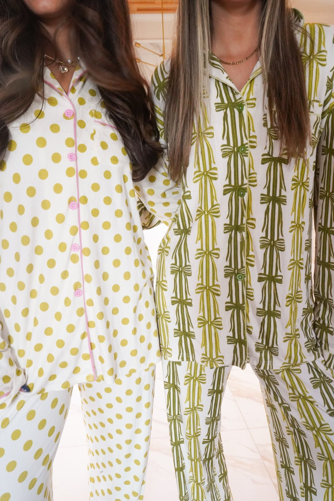 Green Ribbons - Ribbed Bamboo Long Sleeve + Pants Pajama Set