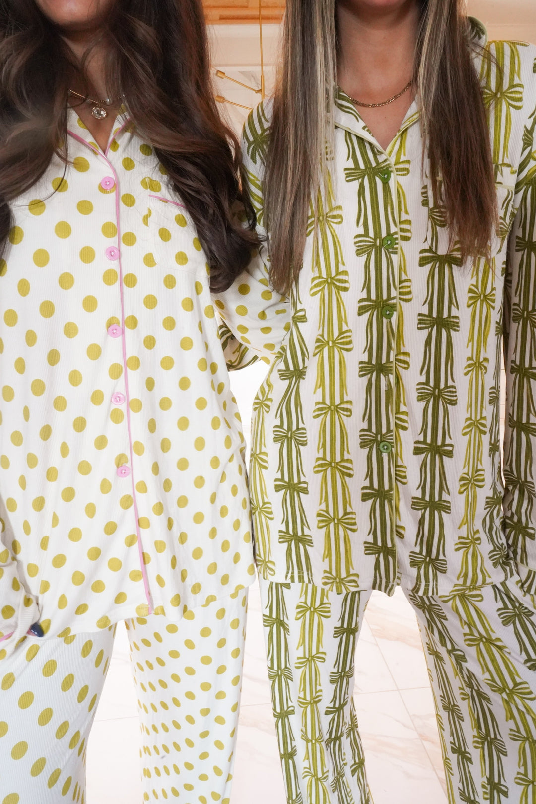 Green Ribbons - Ribbed Bamboo Long Sleeve + Pants Pajama Set