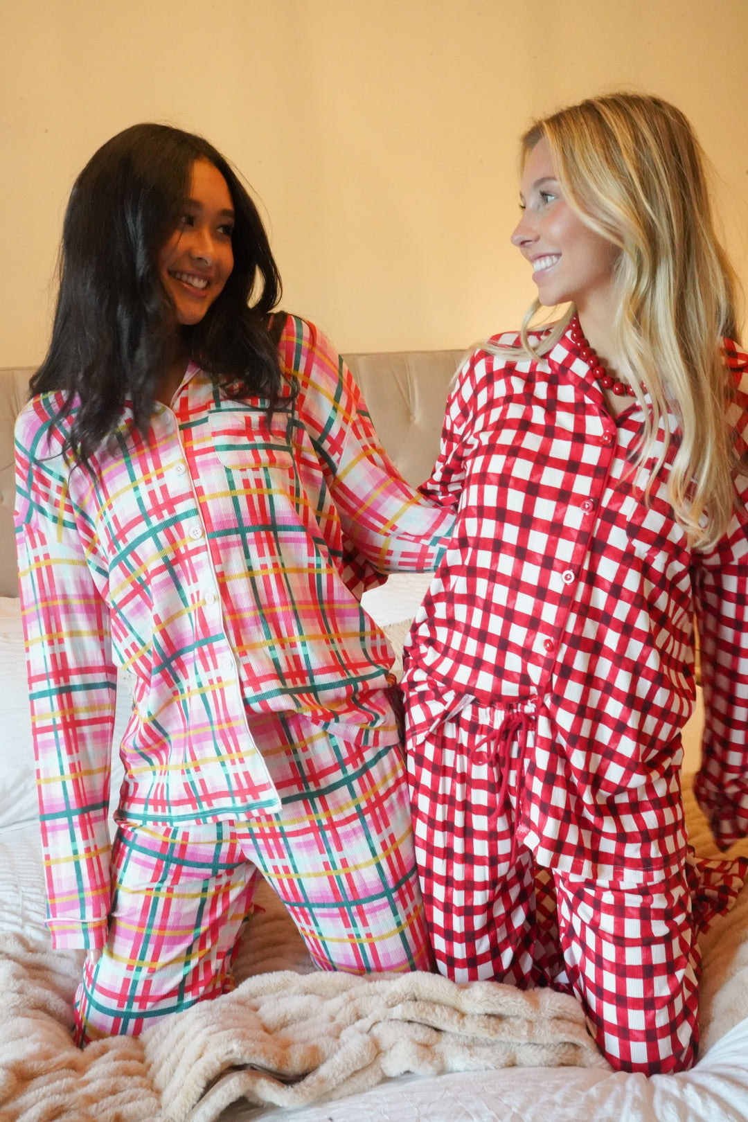 Red Gingham - Ribbed Bamboo Long Sleeve + Pants Pajama Set