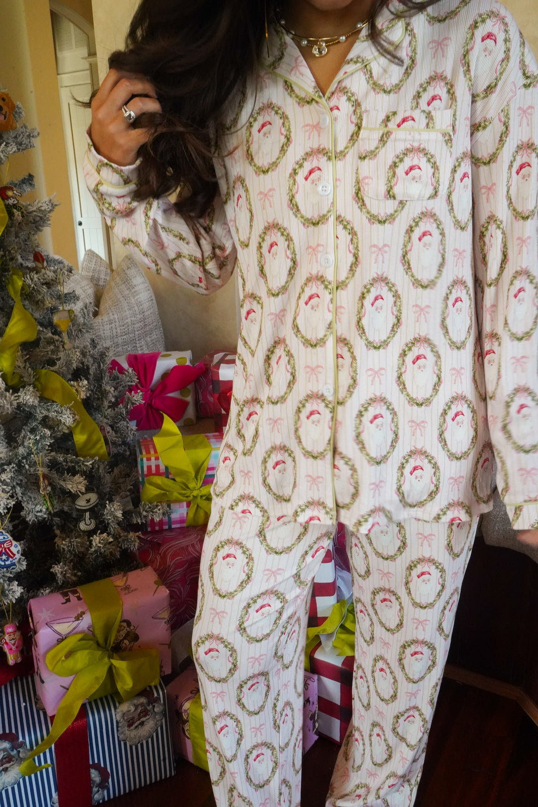 Pink Santa - Ribbed Long Pajama Set