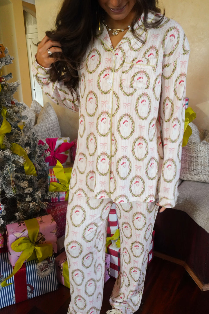Pink Santa - Ribbed Long Pajama Set