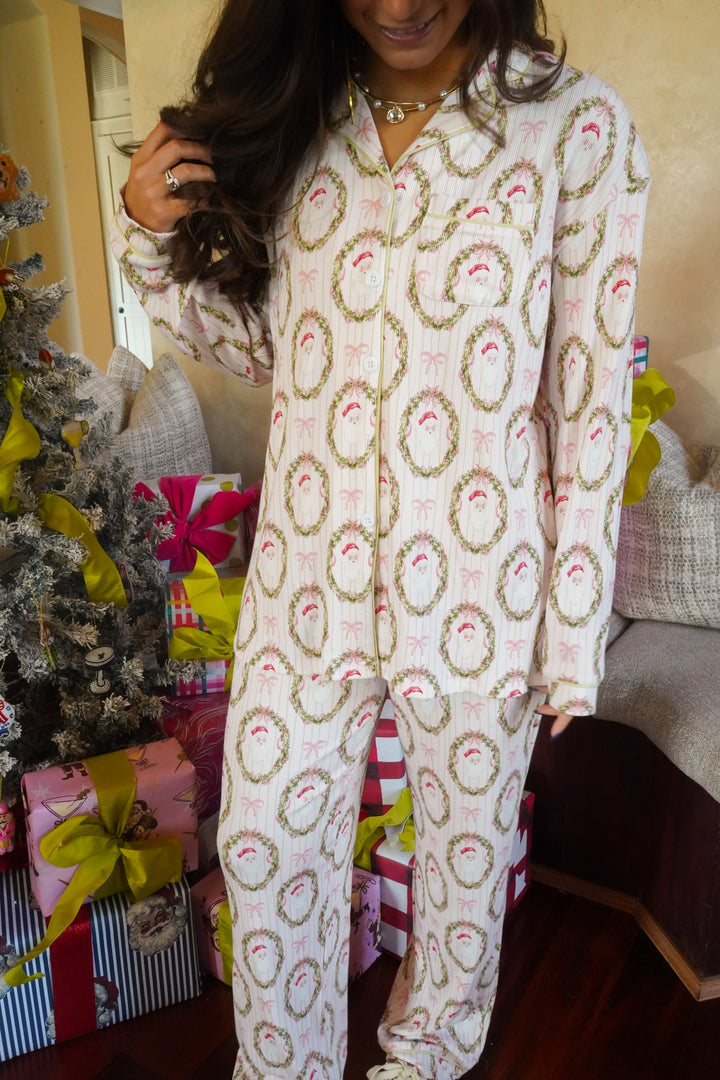 Pink Santa - Ribbed Long Pajama Set