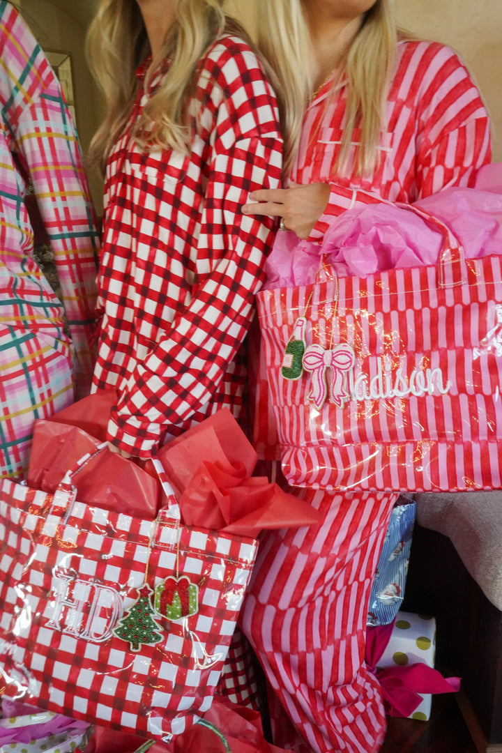 Red Gingham - Ribbed Bamboo Long Sleeve + Pants Pajama Set