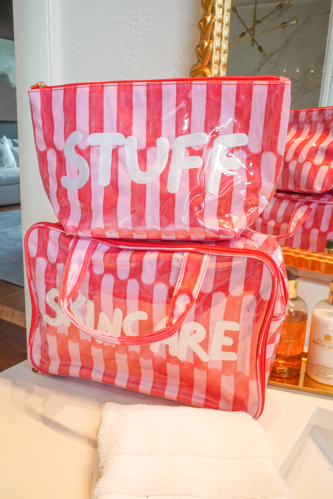 Skincare - Candy Stripes Clear Coat Toiletry Case