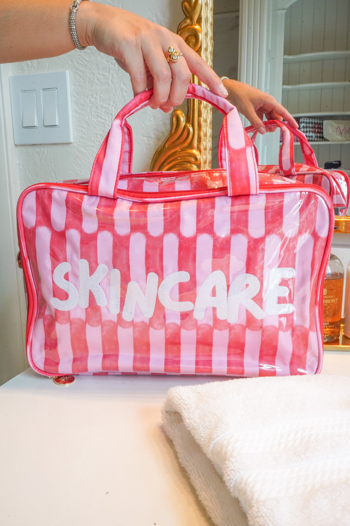 Skincare - Candy Stripes Clear Coat Toiletry Case