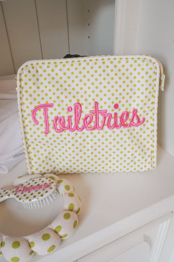 Toiletries - Chartreuse Polka Dot Travel Pouch