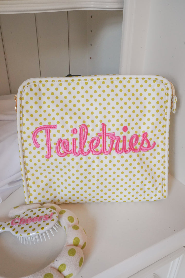 Toiletries - Chartreuse Polka Dot Travel Pouch