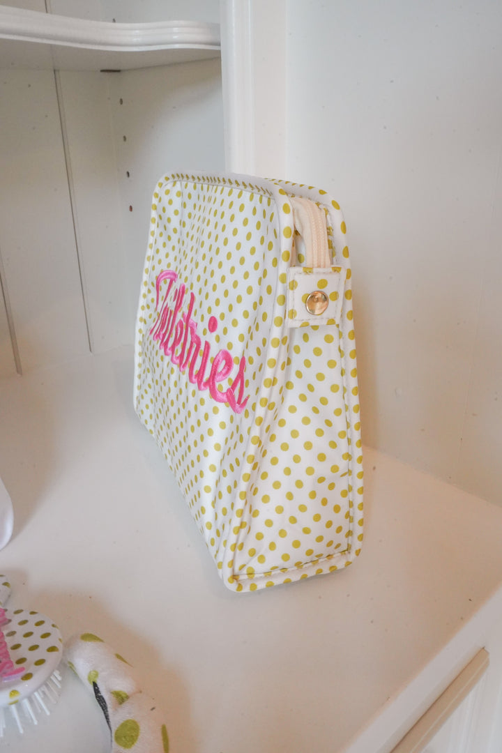 Toiletries - Chartreuse Polka Dot Travel Pouch