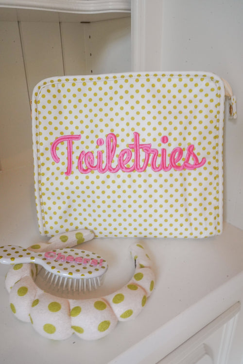 Toiletries - Chartreuse Polka Dot Travel Pouch