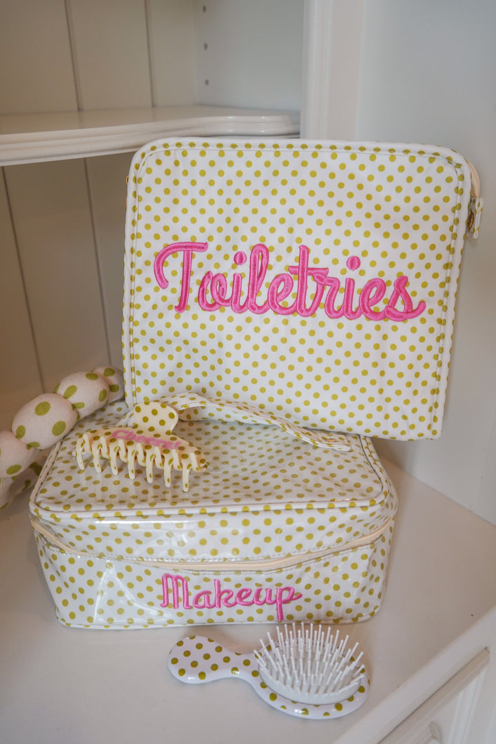 Toiletries - Chartreuse Polka Dot Travel Pouch