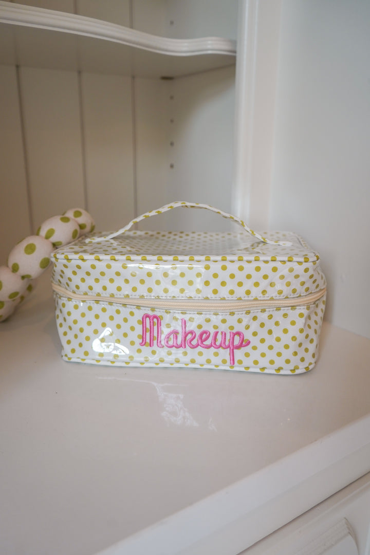 Makeup - Chartreuse Polka Dot Open Top Bag