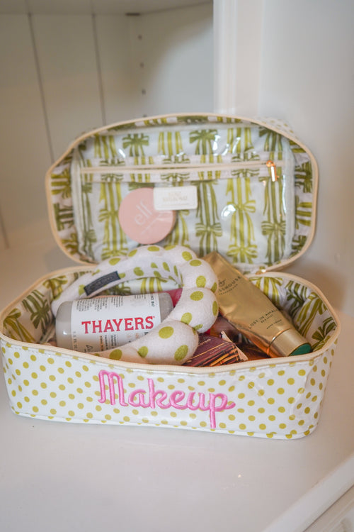 Makeup - Chartreuse Polka Dot Open Top Bag