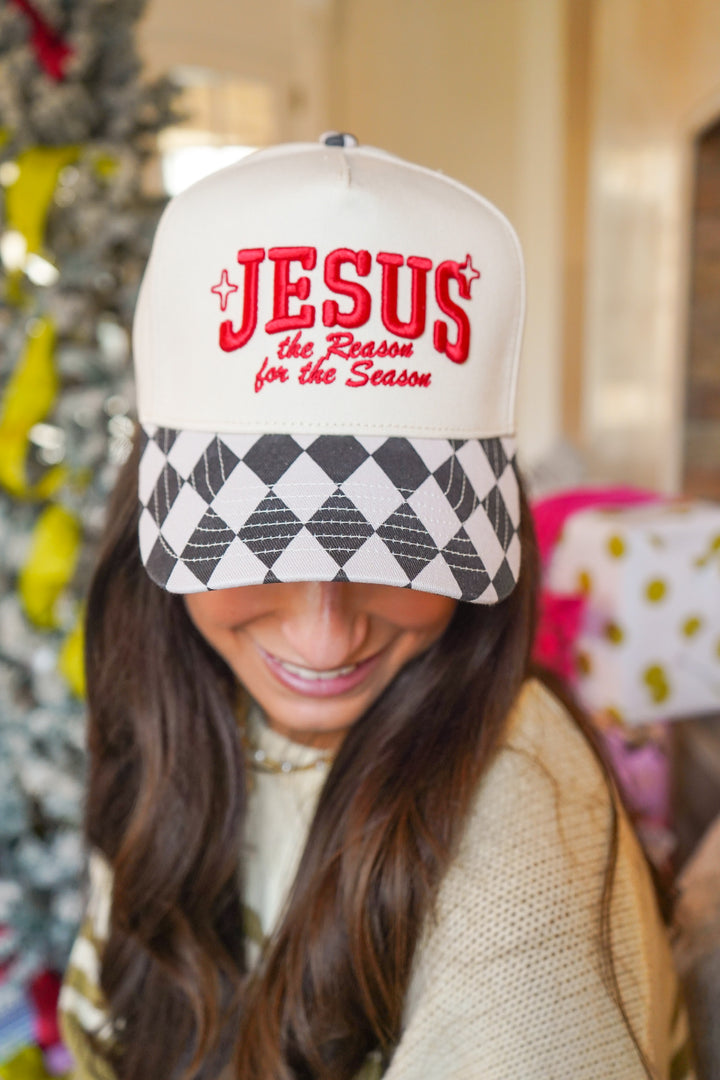 Jesus is the Reason - Black Argyle Trucker Hat