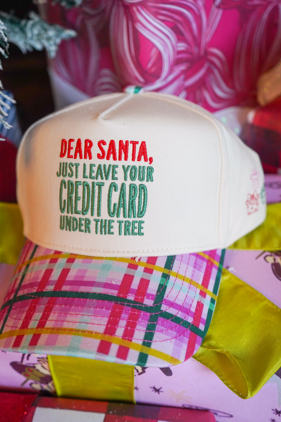 Dear Santa, Leave your Credit Card - Confetti Plaid Trucker Hat