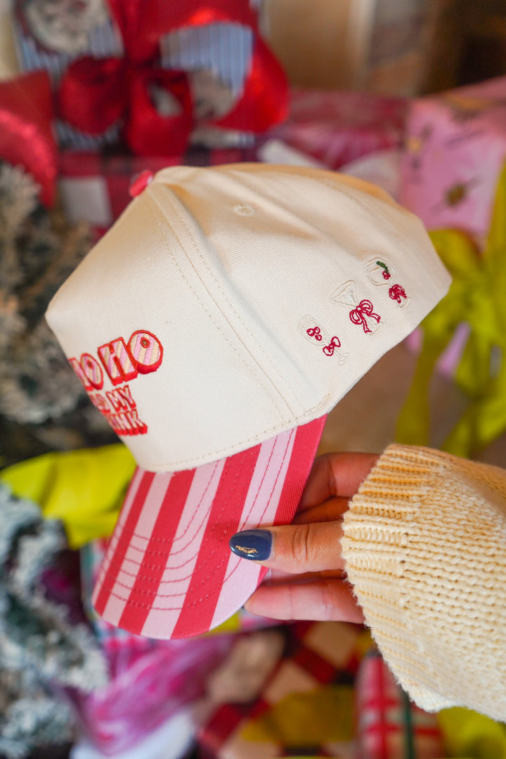 Ho Ho Ho Hold My Drink - Pink &amp; Red Stripe Trucker Hat