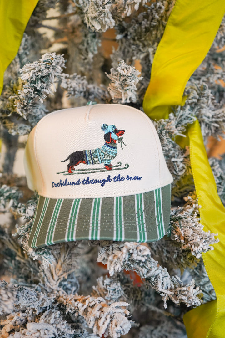 Dachshund Through the Snow - Dark Green Stripe Trucker Hat